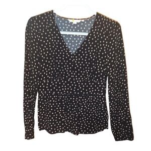 Boden Sz 6  Black & Tan Polka Long Sleeve Peplum Blouse Classic Preppy Feminine